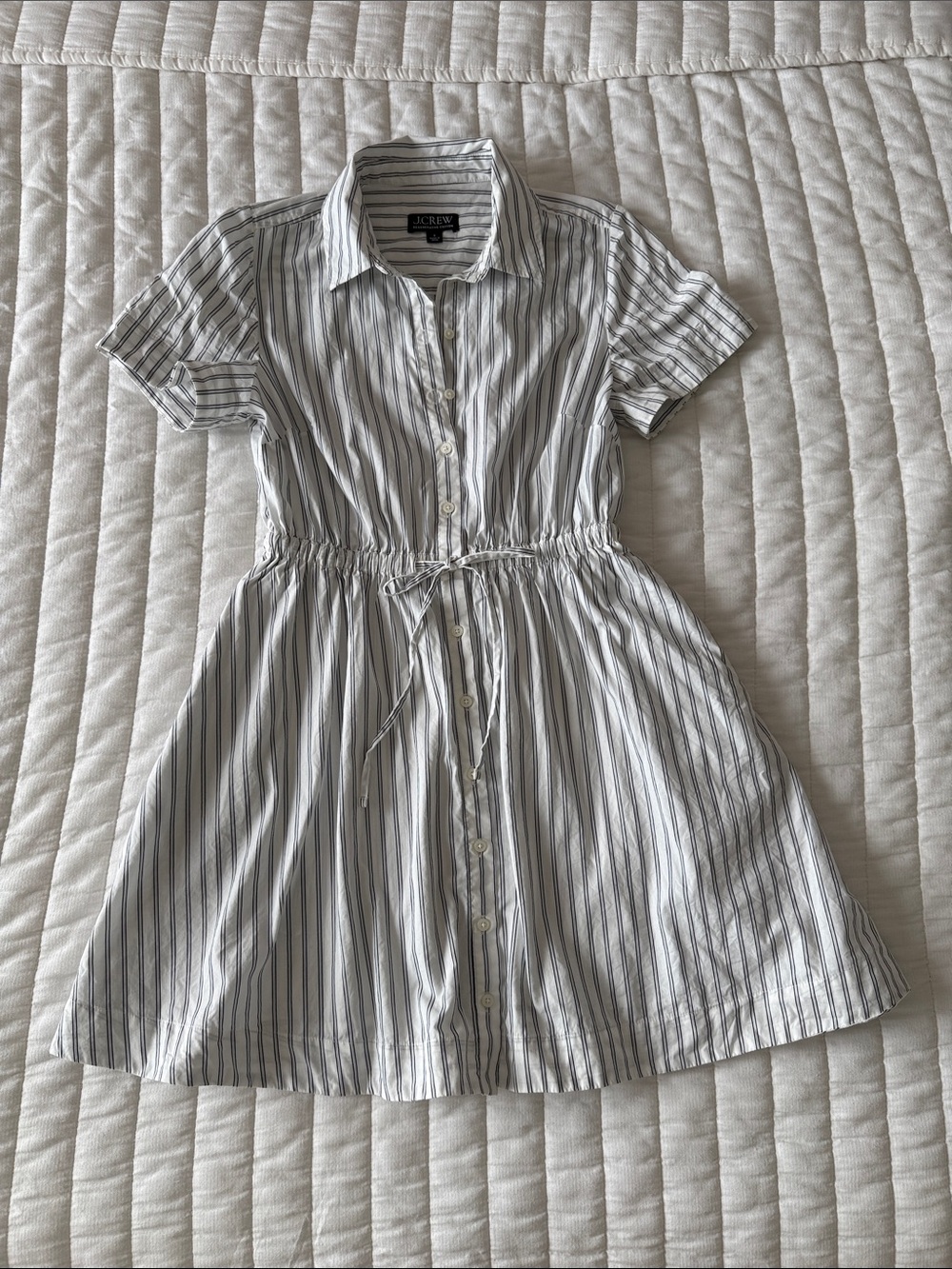 J. Crew White Dress with Gray Pinstripes